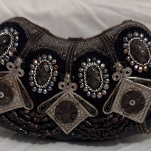 Mary Frances Beaded Clutch - Black, Brown, and Cream